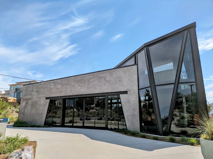 Solis Clubhouse, a modern glass and concrete building in Irvine, CA